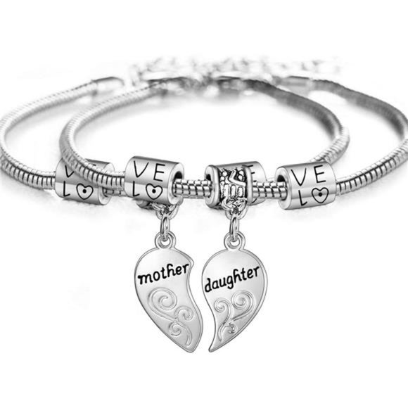 2 Pcs Matching Heart Mother Daughter Bracelets Mother Daughter Jewelry - Picture 5 of 7
